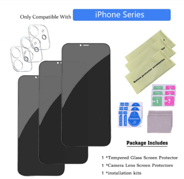 Tempered Glass Privacy Screen Protector with Lens Film for iPhone 14 13 12 11 16 Pro - Image 7