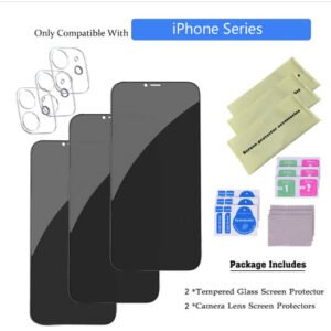 Tempered Glass Privacy Screen Protector with Lens Film for iPhone 14 13 12 11 16 Pro