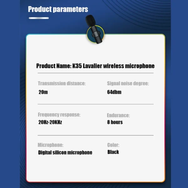 Wireless K35 Lavalier Lapel Microphone Omnidirectional Bluetooth 5.3 K35 Condenser Mic Noise Reduction Professional - Image 3