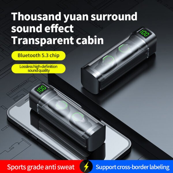 BQ60 wireless Bluetooth earphones with pull-out compartment, digital display transparent case, in ear transparent case, touch sensitive and portable - Image 3